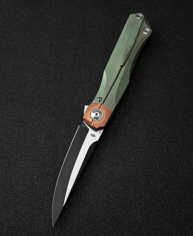 Bestech Knives THYRA Folding Knife 3.5" M390 Steel Blade Green Titanium/Copper Handle T2106E -Bestech Knives - Survivor Hand Precision Knives & Outdoor Gear Store