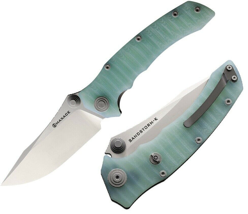 Maxace Sandstorm K Folding Knife 4.5" Bohler K110 Steel Blade Jade Sculpted G10 Handle MCK06 -Maxace - Survivor Hand Precision Knives & Outdoor Gear Store