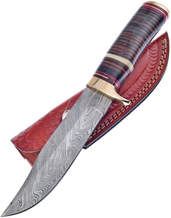 Frost Cutlery Bowie Fixed Knife 5.5" Damascus Steel Blade Stacked Leather Handle WT490LTR -Frost Cutlery - Survivor Hand Precision Knives & Outdoor Gear Store