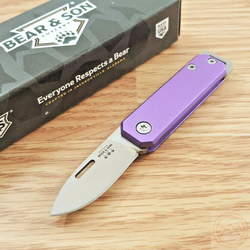 Bear & Son Slip Joint Folding Knife 1.5" High Carbon Steel Blade Purple Aluminum Handle 109PL -Bear & Son - Survivor Hand Precision Knives & Outdoor Gear Store