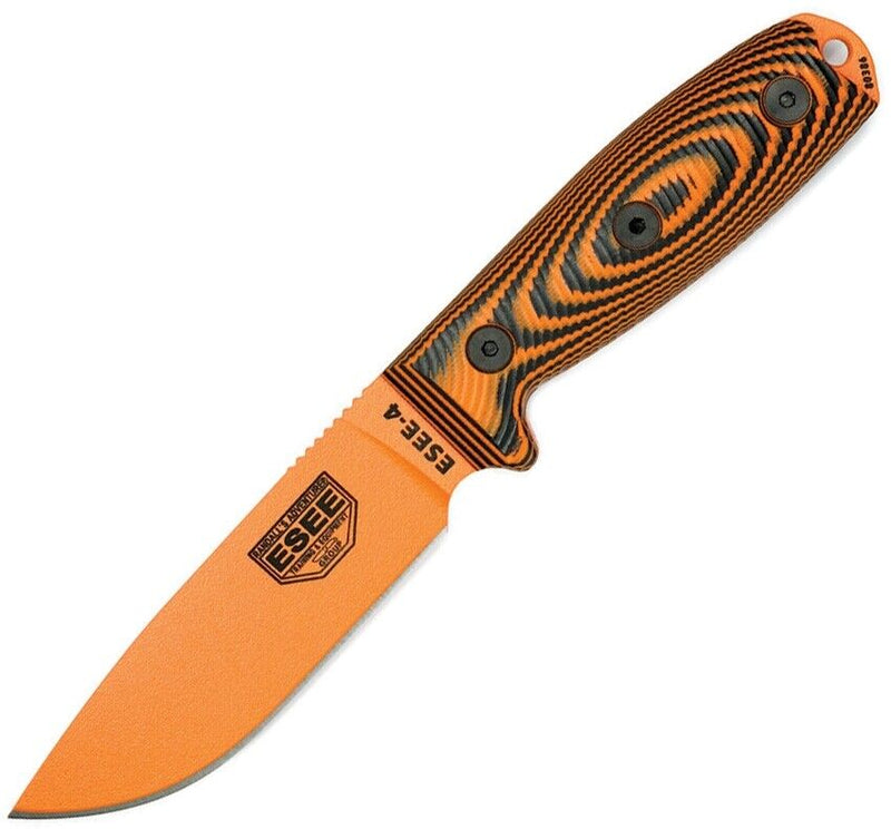 ESEE Model 4 Fixed Knife 4.5" Orange Powder Coated 1095HC Steel Blade 3D Machined G10 Handle 4POR006 -ESEE - Survivor Hand Precision Knives & Outdoor Gear Store