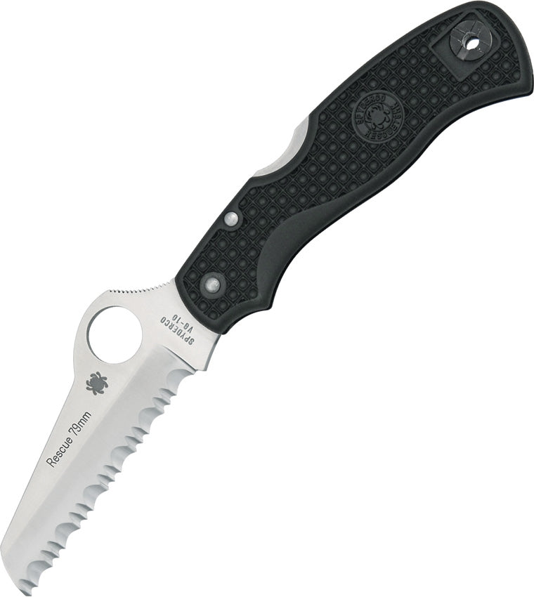 Spyderco Rescue 79mm Folding Knife 3" Serrated VG10 Steel Blade FRN Handle 45SBK -Spyderco - Survivor Hand Precision Knives & Outdoor Gear Store