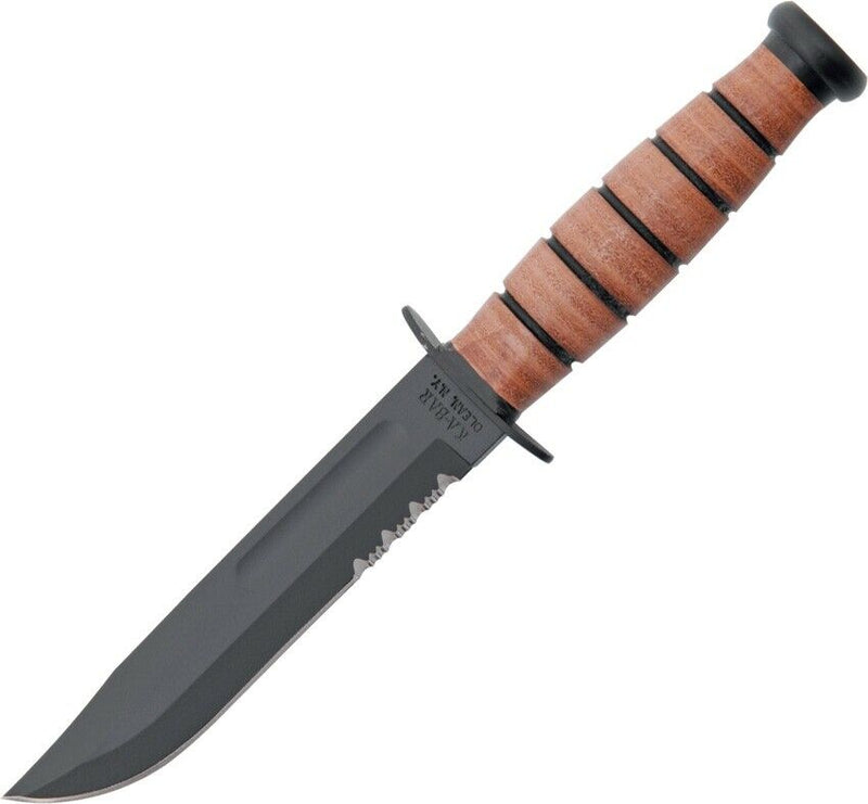 KA-BAR Short Fixed Knife 5.25" 1095 Steel Blade Stacked Leather / Carbon Steel Handle 1261 -Ka-Bar - Survivor Hand Precision Knives & Outdoor Gear Store