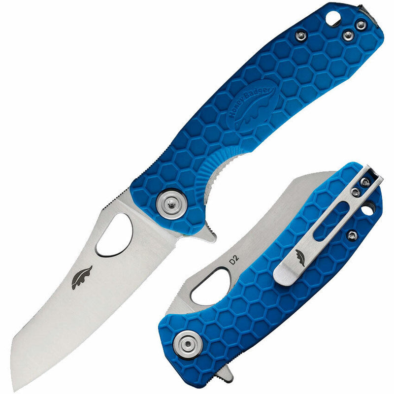 Honey Badger Knives Liner Folding Knife 2.75" D2 Tool Steel Warncleaver Blade Blue Textured GRN Handle 1170 -Honey Badger Knives - Survivor Hand Precision Knives & Outdoor Gear Store