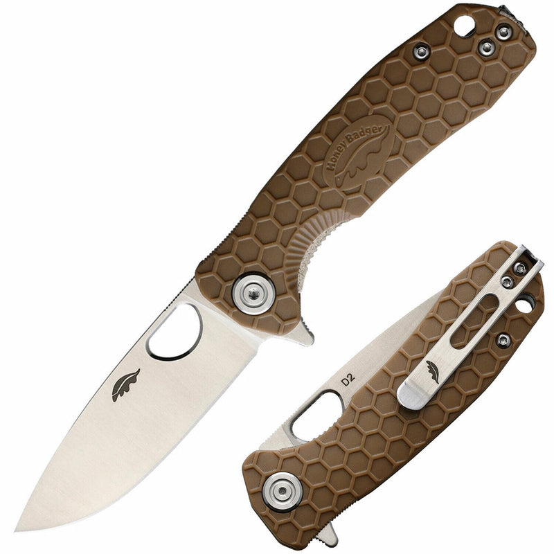 Honey Badger Knives Small Linerlock Folding Knife 2.75" D2 Tool Steel Blade Tan Textured GRN Handle 1027 -Honey Badger Knives - Survivor Hand Precision Knives & Outdoor Gear Store