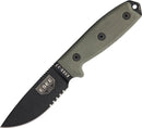 ESEE Model 3MIL Fixed Knife 3.75" Black Powder Coated Part Serrated 1095HC Steel Blade Green Micarta Handle 3MILSB -ESEE - Survivor Hand Precision Knives & Outdoor Gear Store