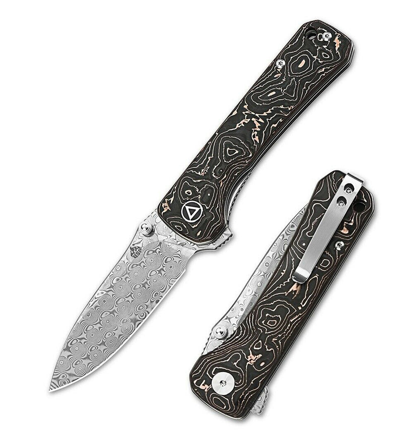 QSP Knife Folding Knife 3.25" Damascus Steel Blade Copper Foil Carbon Fiber Handle 131S -QSP Knife - Survivor Hand Precision Knives & Outdoor Gear Store