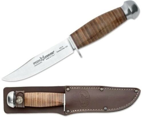 Fox European Hunter Fixed Knife 4.5" 420 Steel Clip Point Blade Brown Stacked Leather Handle 61011 -Fox - Survivor Hand Precision Knives & Outdoor Gear Store