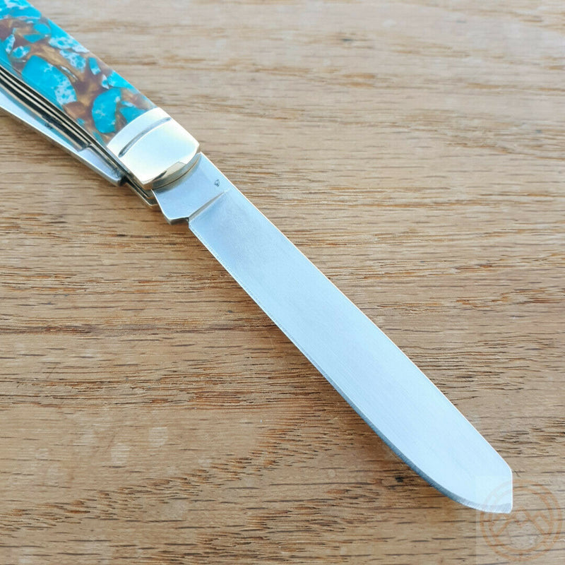 Rough Ryder Trapper Pocket Knife Stainless Steel Blades Amber Turquoise Stone Handle 2001 -Rough Ryder - Survivor Hand Precision Knives & Outdoor Gear Store