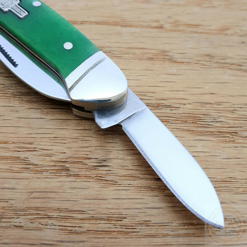 Rough Ryder Mini Canoe Pocket Knife Stainless Blades Green Smooth Bone Handle 057 -Rough Ryder - Survivor Hand Precision Knives & Outdoor Gear Store