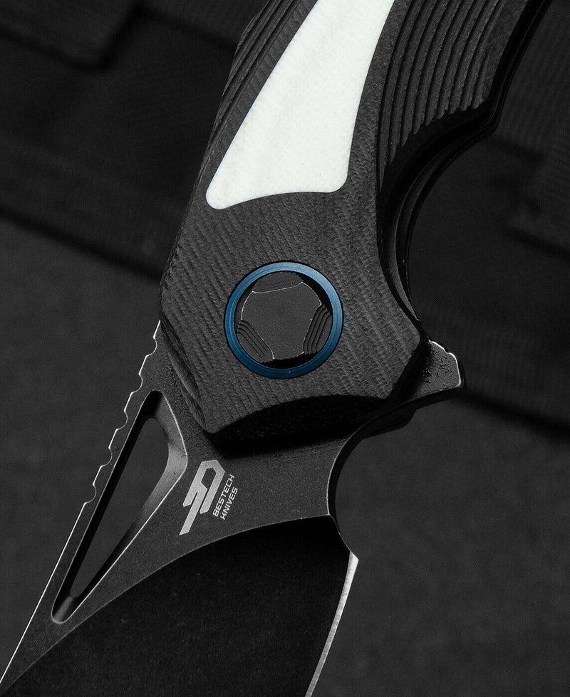 Bestech Knives Kasta Liner Folding Knife 3.5" 154CM Steel Blade Black And White G10 Handle KG45D -Bestech Knives - Survivor Hand Precision Knives & Outdoor Gear Store