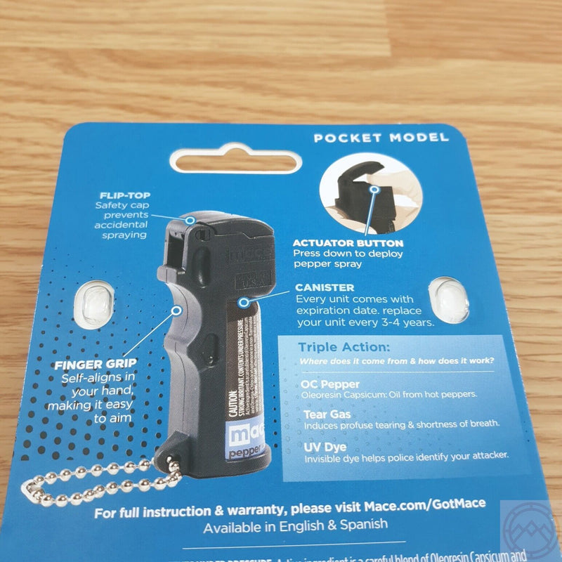 Mace Triple-Action Pocket Model Safety Cap Keychain Finger-Grip Dispenser Stream Pattern Reaches Up To 12 Feet / 15 Bursts 80836 -Mace - Survivor Hand Precision Knives & Outdoor Gear Store