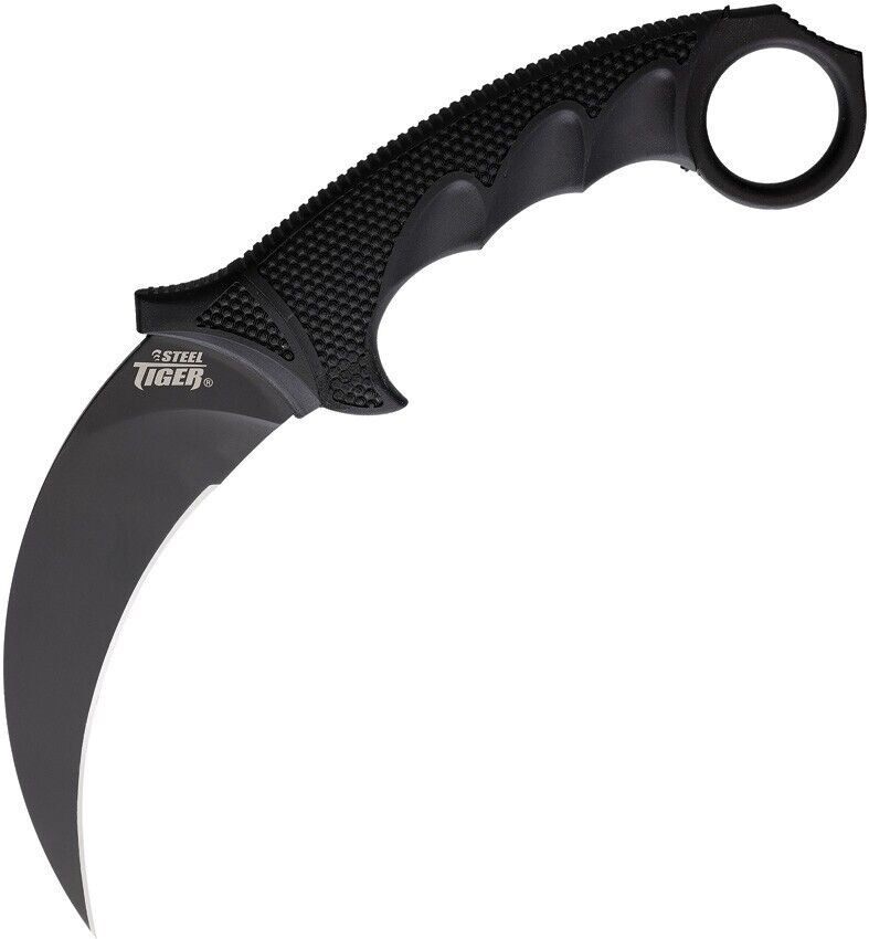 Cold Steel Tiger Fixed Knife 4.75" AUS-8A Steel Karambit Blade Black Textured Grix-Ex With Kray-Ex Overmold Handle 49KSTBKBK -Cold Steel - Survivor Hand Precision Knives & Outdoor Gear Store