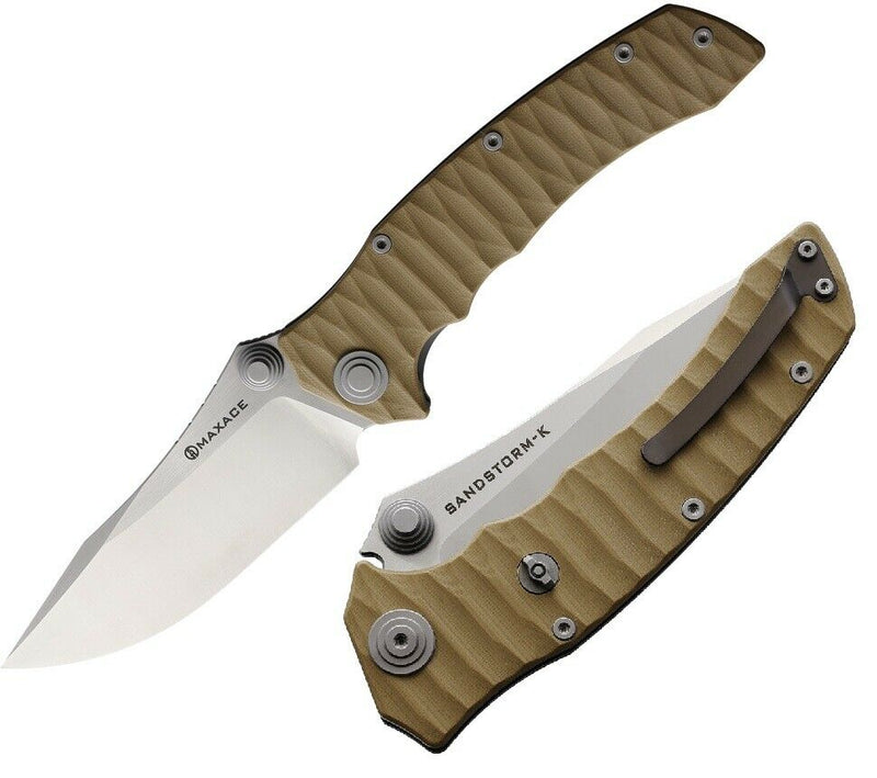 Maxace Sandstorm K Folding Knife 4.5" Bohler K110 Steel Blade Brown Sculpted G10 Handle MCK07 -Maxace - Survivor Hand Precision Knives & Outdoor Gear Store