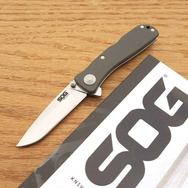 SOG Twitch II Lockback A/O Folding Knife 2.63" AUS-8 Steel Drop Point Blade Gray Anodized Aluminum Handle GTWI8CP -SOG - Survivor Hand Precision Knives & Outdoor Gear Store