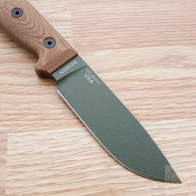 ESEE Model 4 Fixed Knife 4.5" OD Green Powder Coated 1095HC Steel Blade Natural Canvas Micarta Handle 4POD011 -ESEE - Survivor Hand Precision Knives & Outdoor Gear Store