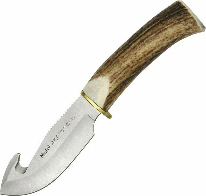 Muela Viper Fixed Knife 4.25" 440 Steel Blade Round Design Stag/Brass Handle V11A -Muela - Survivor Hand Precision Knives & Outdoor Gear Store