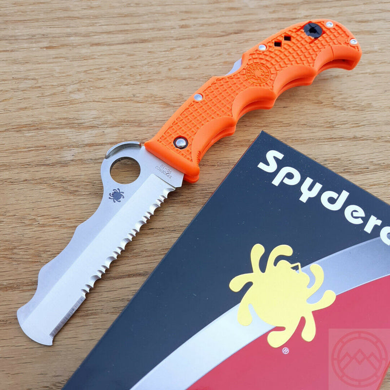 Spyderco Assist Lockback Folding Knife 3.75" Part Serrated VG10 Steel Blade Orange FRN Handle 79PSOR -Spyderco - Survivor Hand Precision Knives & Outdoor Gear Store