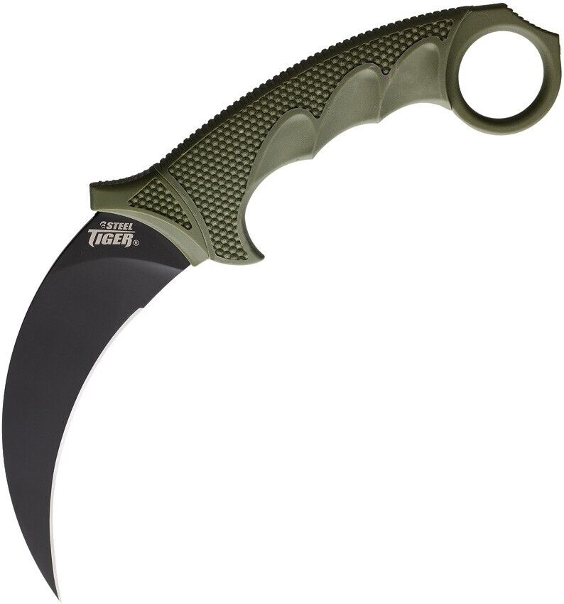 Cold Steel Tiger Fixed Knife 4.75" AUS-8A Steel Karambit Blade OD Green Griv-Ex With Kray-Ex Overmold Handle 49KSTODBK -Cold Steel - Survivor Hand Precision Knives & Outdoor Gear Store