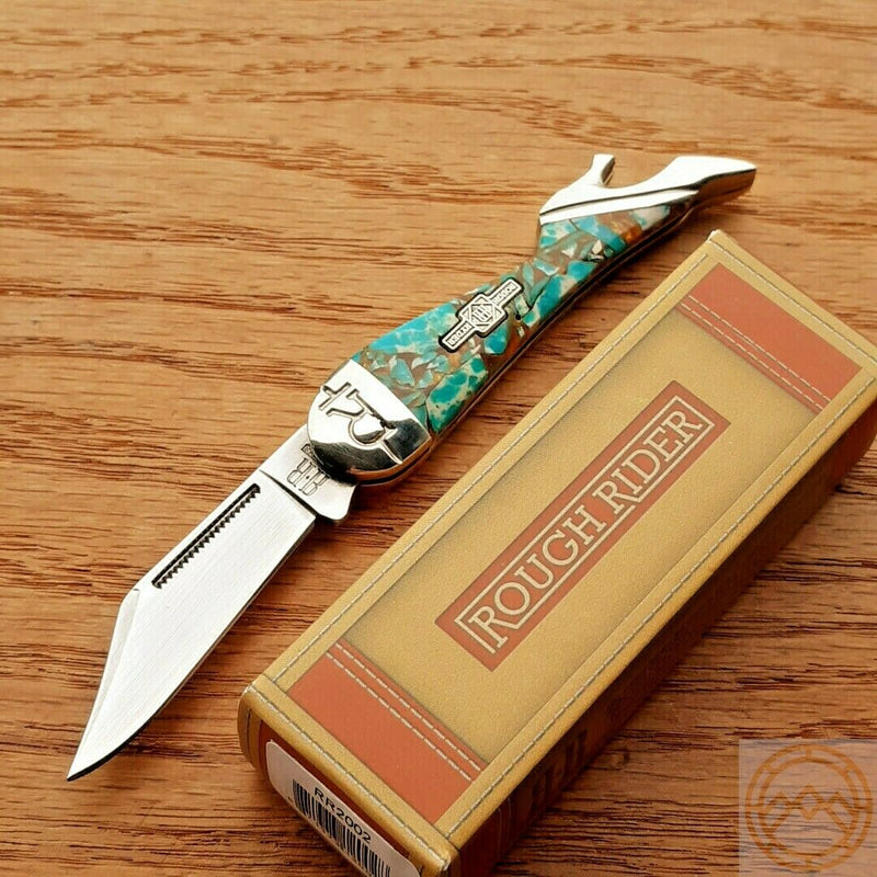 Rough Ryder Leg Folding Knife Stainless Steel Blade Amber Turquoise Stone Handle 2002 -Rough Ryder - Survivor Hand Precision Knives & Outdoor Gear Store