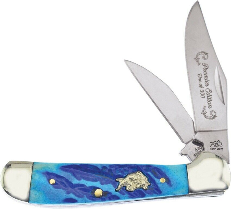 Frost Cutlery Copperhead Pocket Knife Stainless Steel Blades Blue Jigged Bone Handle G104DBJB -Frost Cutlery - Survivor Hand Precision Knives & Outdoor Gear Store