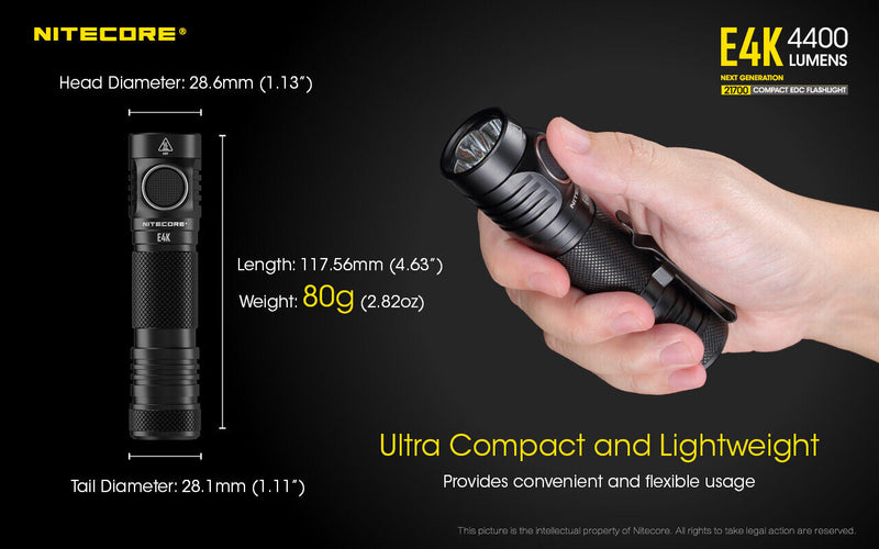 Nitecore Compact EDC Flashlight Rechargeable Strobe SOS Batteries Black Aluminum Construction E4K -Nitecore - Survivor Hand Precision Knives & Outdoor Gear Store