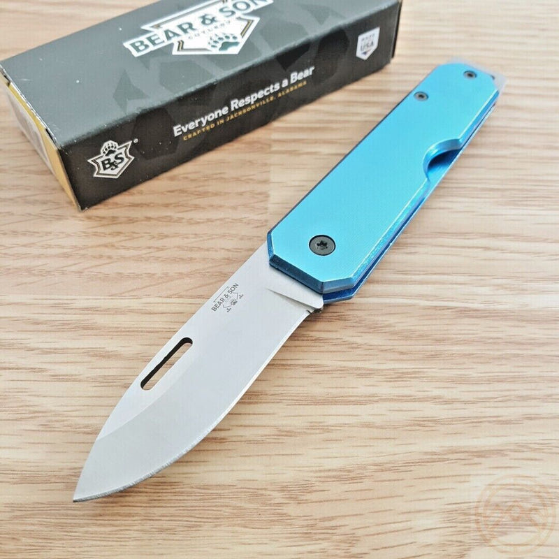 Bear & Son Large Slip Joint Folding Knife 2.38" High Carbon Steel Blade Blue Aluminum Handle 110BL -Bear & Son - Survivor Hand Precision Knives & Outdoor Gear Store