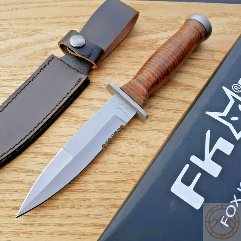 Fox Marine Combat Fixed Knife 5.13" 440C Steel Blade Stacked Leather Handle 1682 -Fox - Survivor Hand Precision Knives & Outdoor Gear Store