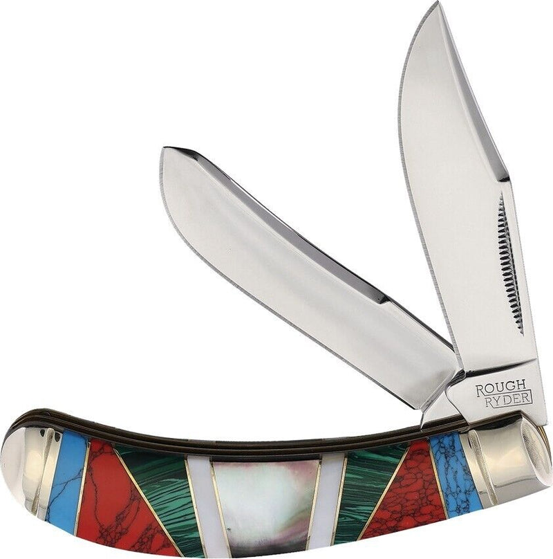 Rough Ryder Bow Trapper Pocket Knife Stainless Steel Blades MOP/Malachite/Turquoise Handle 2414 -Rough Ryder - Survivor Hand Precision Knives & Outdoor Gear Store