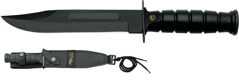 Fox Military Explorer Fixed Knife 7.25" Carbon Steel Blade Black Grooved ABS Handle X69118 -Fox - Survivor Hand Precision Knives & Outdoor Gear Store