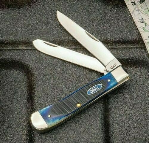Case XX Ford Trapper Pocket Knife Stainless Steel Blades Blue Sawcut Bone Handle 14301 -Case Cutlery - Survivor Hand Precision Knives & Outdoor Gear Store