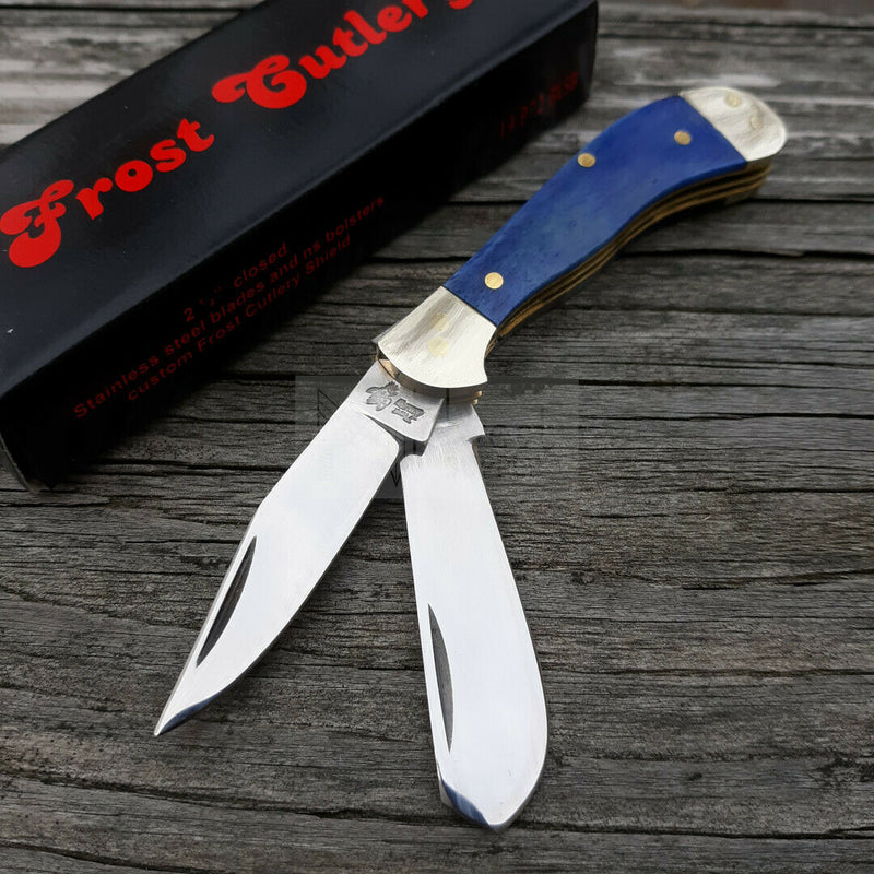 Frost Cutlery Baby Saddlehorn Pocket Knife Stainless Steel Blades Bone Handle 14972BLSB -Frost Cutlery - Survivor Hand Precision Knives & Outdoor Gear Store