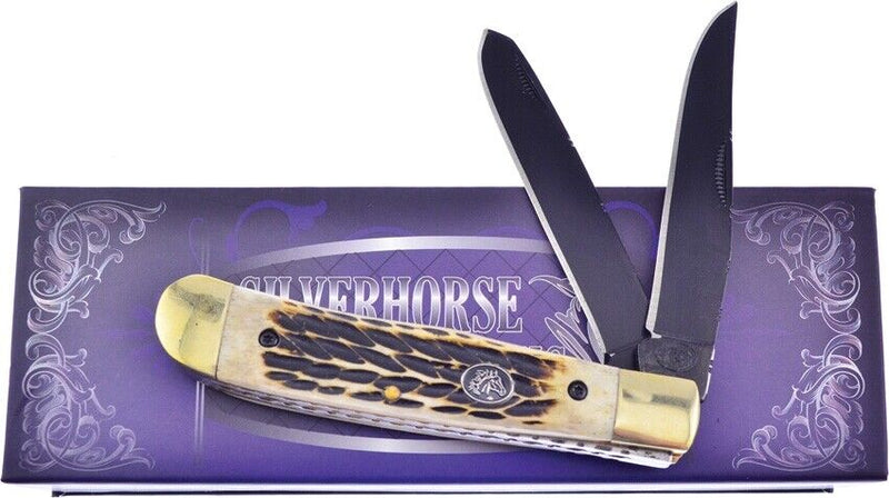 Frost Cutlery Trapper Pocket Knife Stainless Steel Blades Torched Jigged Bone Handle HS108BT -Frost Cutlery - Survivor Hand Precision Knives & Outdoor Gear Store