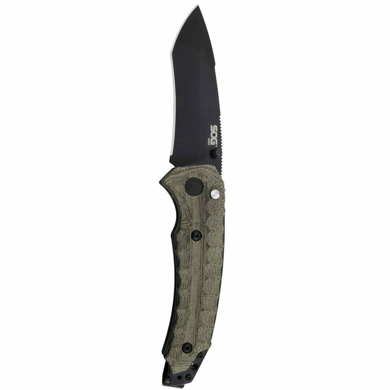 SOG Kiku Folding Knife 3.5" S35VN Steel Tanto Blade Green Linen Micarta Handle KU3004 -SOG - Survivor Hand Precision Knives & Outdoor Gear Store