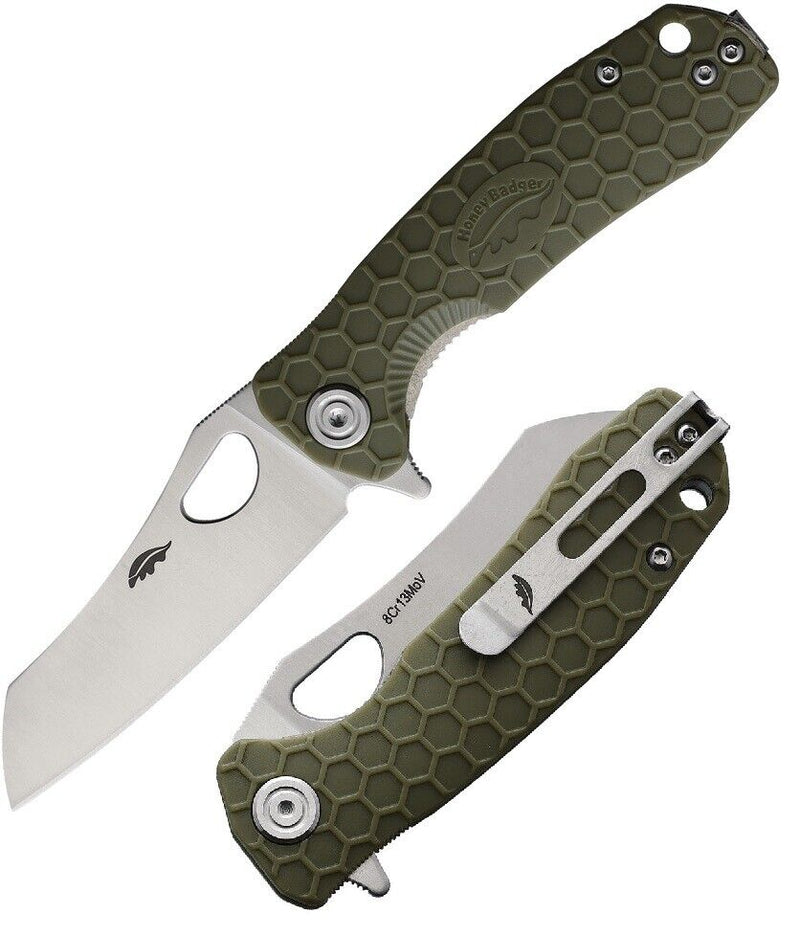 Honey Badger Knives Linerlock Folding Knife 2.75" 8Cr13MoV Steel Warncleaver Blade Green Textured GRN Handle 1047 -Honey Badger Knives - Survivor Hand Precision Knives & Outdoor Gear Store