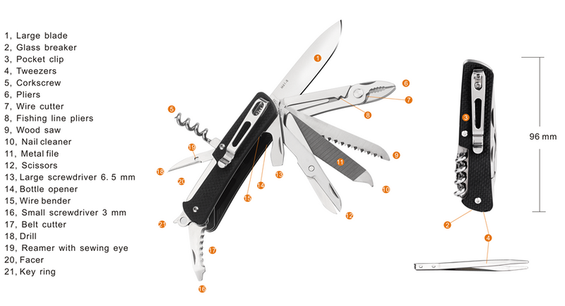 RUIKE M61 Medium Folder Multi Tool 12C27 Steel Blade Black G10 Handle EM61B -RUIKE - Survivor Hand Precision Knives & Outdoor Gear Store