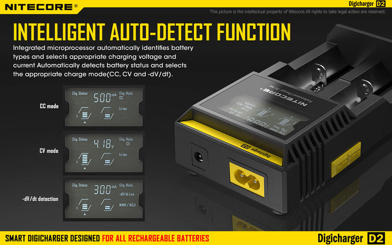 Nitecore Digicharger Battery Charger Independent Simultaneous LCD Panel Displays Made From ABS D2 -Nitecore - Survivor Hand Precision Knives & Outdoor Gear Store