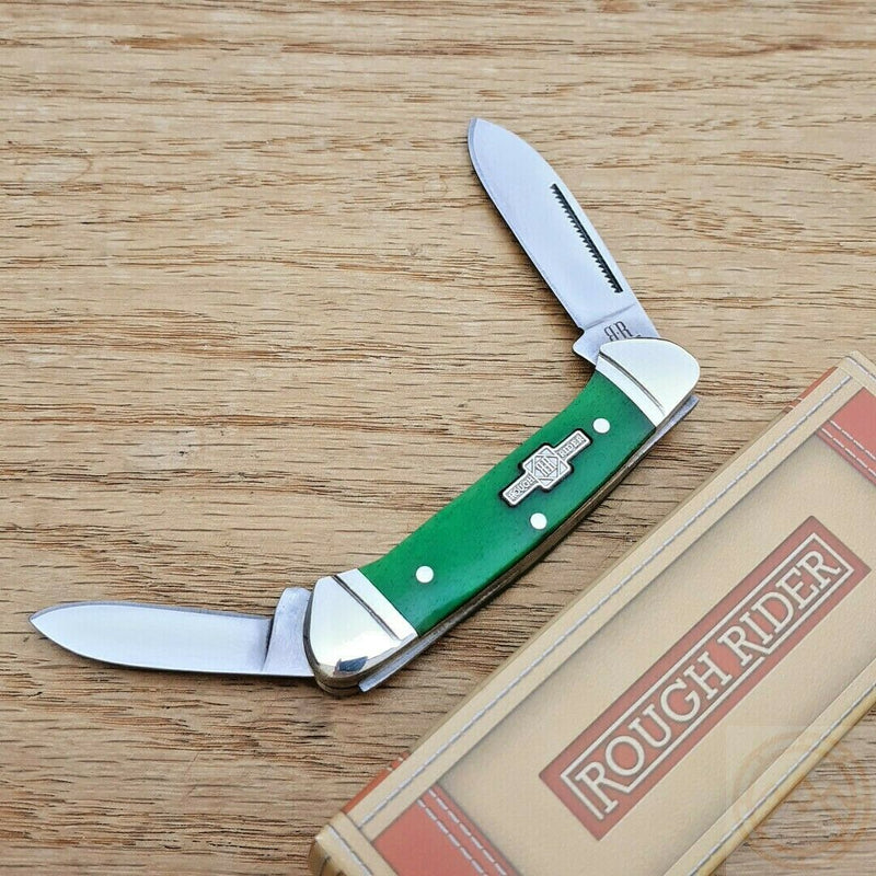 Rough Ryder Mini Canoe Pocket Knife Stainless Blades Green Smooth Bone Handle 057 -Rough Ryder - Survivor Hand Precision Knives & Outdoor Gear Store