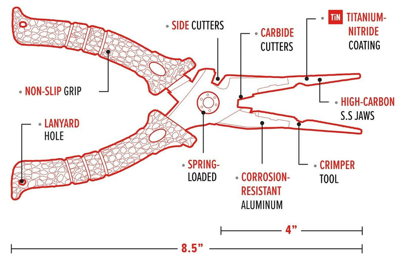 Bubba Blade Fishing Pliers 8.5 With 4" High Carbon Jaws Crimper Carbide Cutter 1085874 -Bubba Blade - Survivor Hand Precision Knives & Outdoor Gear Store