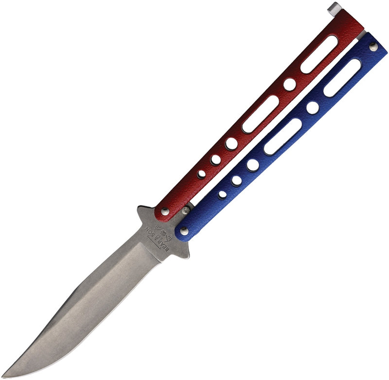 Bear & Son Butterfly Folding Knife 3.38" Carbon Steel Clip Point Blade Blue And Red Zinc Handle 117RWBSW -Bear & Son - Survivor Hand Precision Knives & Outdoor Gear Store