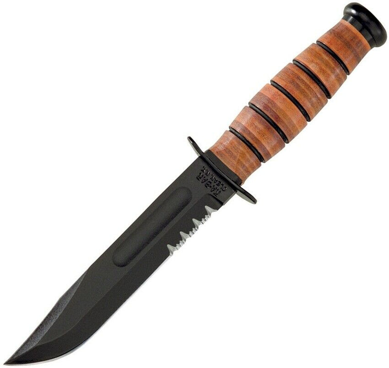 KABAR Short USMC Fixed Knife 5.25" 1095 Steel Blade Stacked Leather / Carbon Handle 1252 -Ka-Bar - Survivor Hand Precision Knives & Outdoor Gear Store