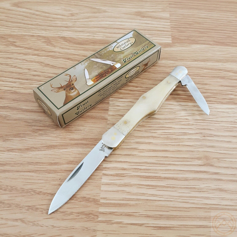 Frost Cutlery Country Whittler Pocket Knife Stainless Steel Blades White Smooth Bone Handle T382WSB -Frost Cutlery - Survivor Hand Precision Knives & Outdoor Gear Store