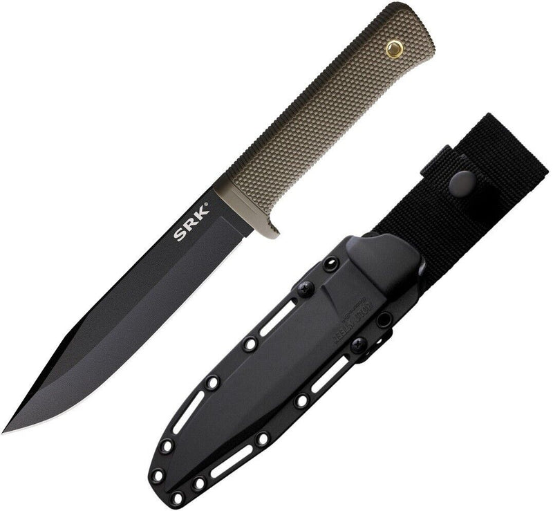 Cold Steel SRK Fixed Knife 6" Black Tuff-Ex Coated SK5 Carbon Steel Clip Point Blade Dark Earth Kray-Ex Handle 49LCKDEBK -Cold Steel - Survivor Hand Precision Knives & Outdoor Gear Store