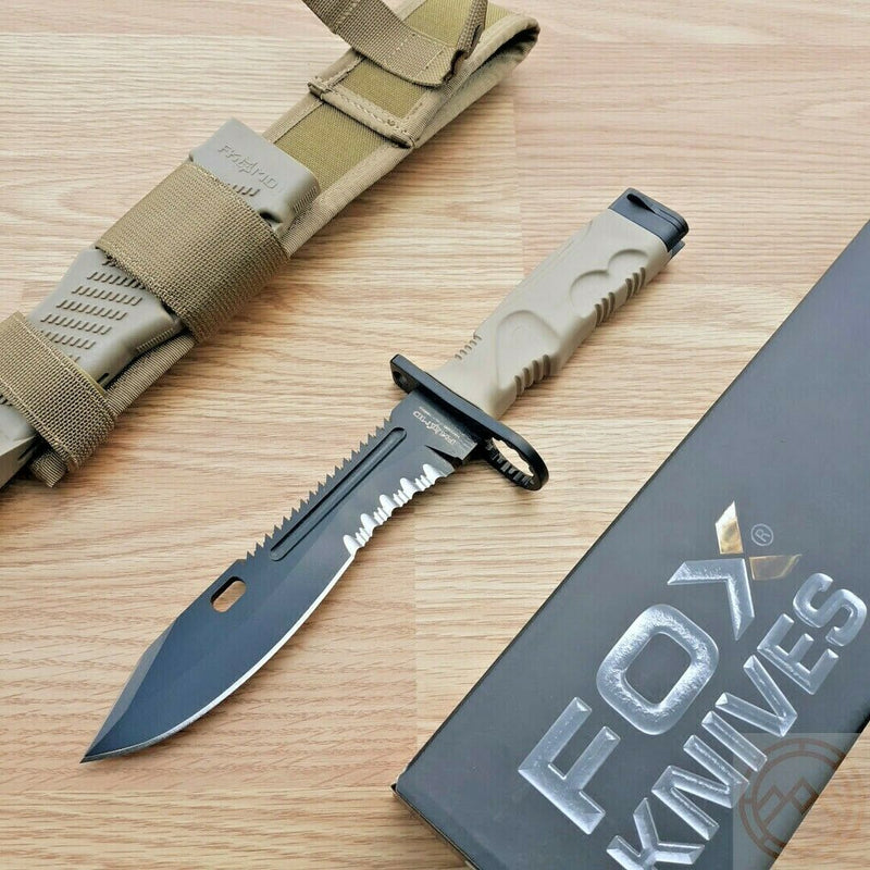Fox Leonida Combat Fixed Knife 7.25" N690 Steel Blade Desert Tan Forprene Handle 0193000 -Fox - Survivor Hand Precision Knives & Outdoor Gear Store