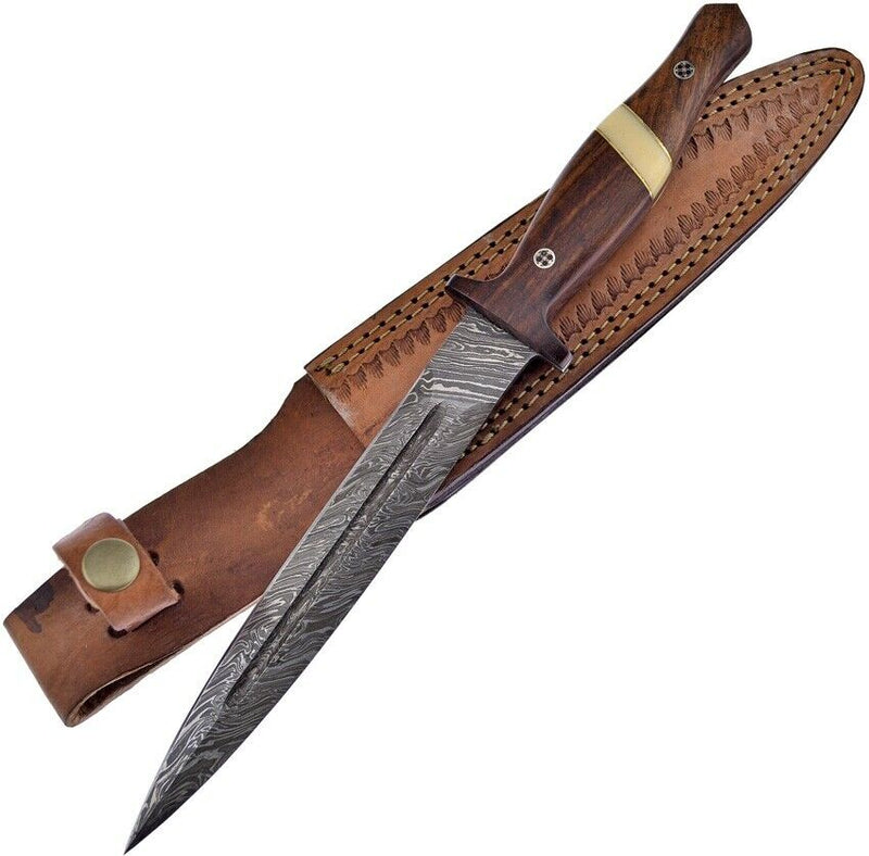 Frost Cutlery Fixed Knife 7" Damascus Steel Blade Rosewood/White Bone Inlay Handle FD33RWSB -Frost Cutlery - Survivor Hand Precision Knives & Outdoor Gear Store