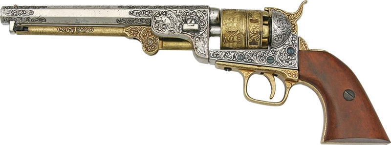 Denix Civil War 1851 Navy Revolver Replica Antique Nickel Silver Finish Engraved Scroll Design Artwork 1040L -Denix - Survivor Hand Precision Knives & Outdoor Gear Store