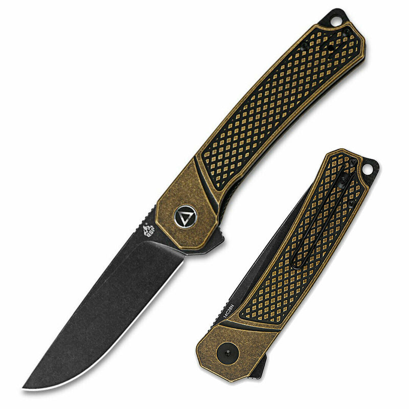 QSP Knife Osprey Folding Knife 3.25" Black 14C28N Steel Blade Brass Handle 139D2 -QSP Knife - Survivor Hand Precision Knives & Outdoor Gear Store