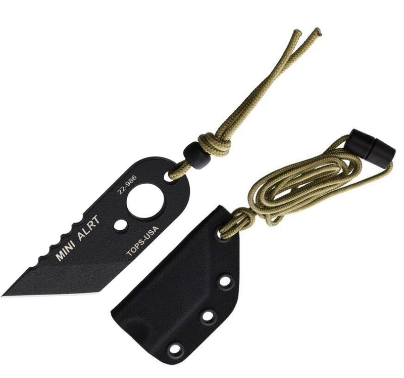 TOPS Mini ALRT Combination Knife/Wallet 1.25" Black Traction Coating 1095 High Carbon Steel Alloy RC-58 Blade MINIALRT -TOPS - Survivor Hand Precision Knives & Outdoor Gear Store