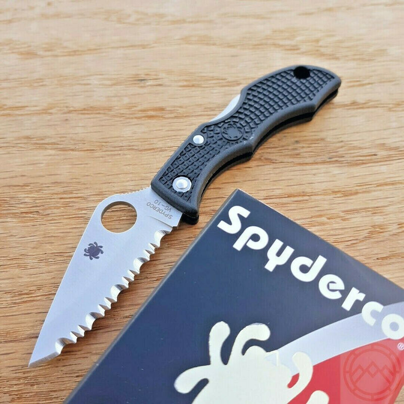 Spyderco Ladybug 3 Lockback Folding Knife 1.88" VG-10 Steel Serrated Blade Black FRN Handle LBKS3 -Spyderco - Survivor Hand Precision Knives & Outdoor Gear Store