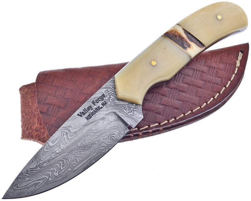 Frost Cutlery Skinner Fixed Knife 3.25" Damascus Steel Blade White Smooth Bone/Stag Handle FD44SB -Frost Cutlery - Survivor Hand Precision Knives & Outdoor Gear Store